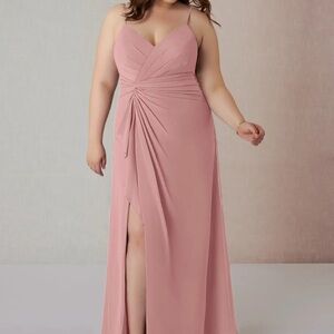 Azazie Pink Asymmetrical Ruched Maxi Dress